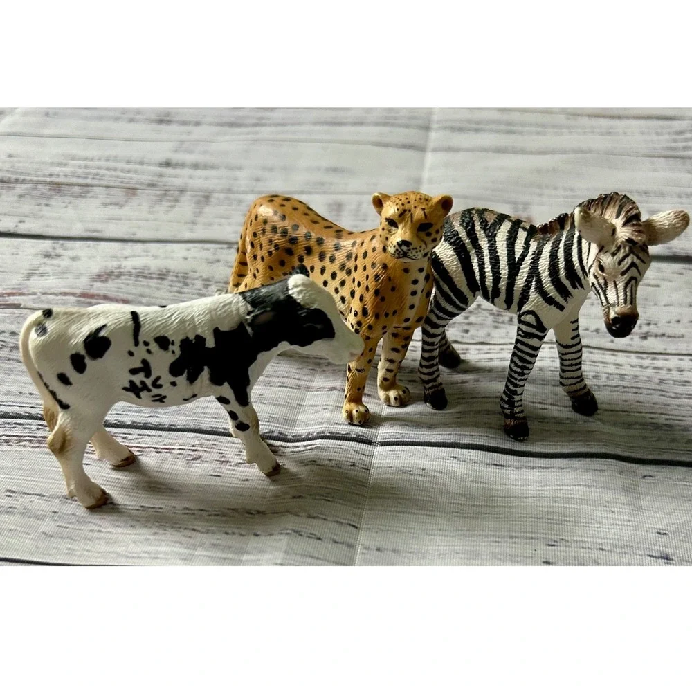 Schleich Animal Figurines Kids Multicolor Cheetah Zebra Cow Toy Set